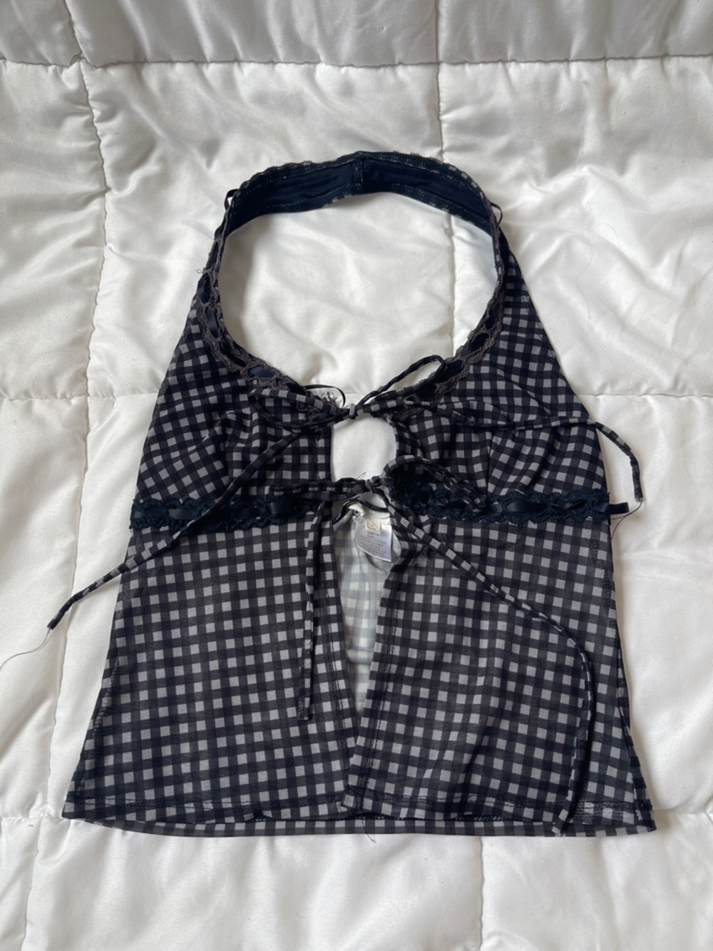 Bear Dance Black & White Gingham Halter Tie-Front Camisole